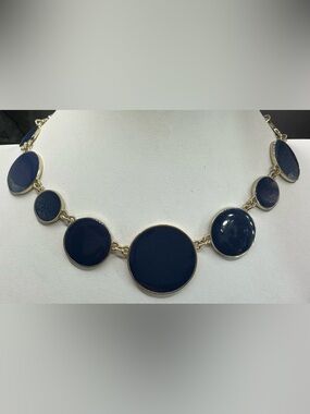 CHARMING CHARLIE NAVY BLUE ENAMEL LINK STATEMENT NECKLACE